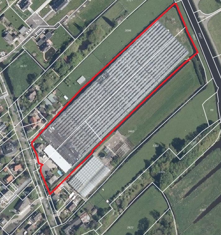 Globale plangrens plangebied (rode omkadering, bron: Ruimtelijkeplannen.nl)