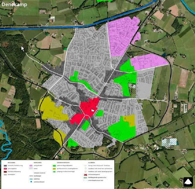 Figuur 4. Globale huidige ruimtelijke en functionele structuur Denekamp (bron: concept Structuurvisie Dinkelland, mei 2008)